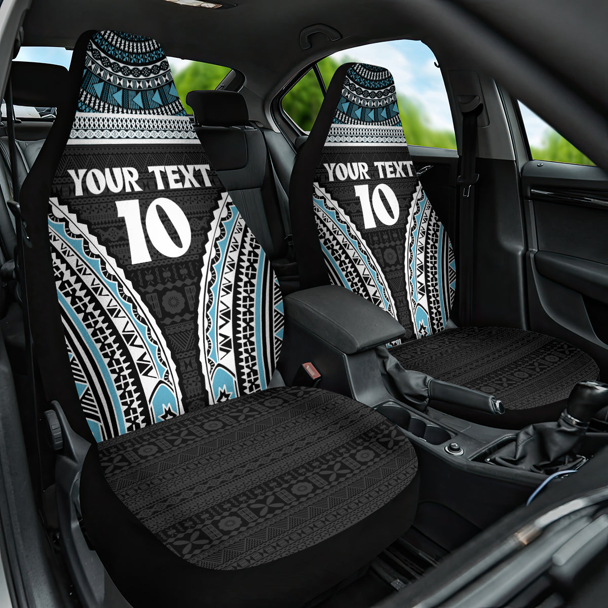 Custom Flying Fijians Rugby Car Seat Cover Tapa Tribal Cloth Black Color