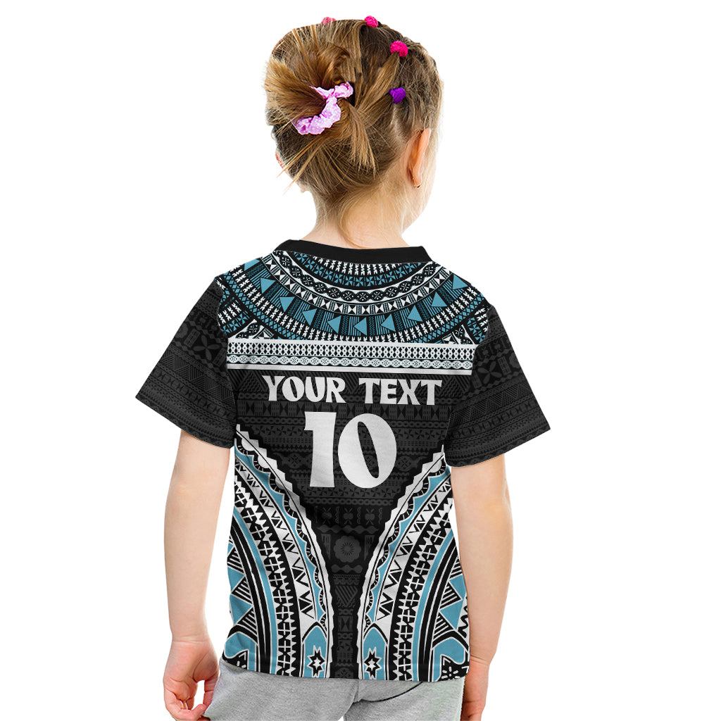 Custom Flying Fijians Rugby Kid T Shirt Tapa Tribal Cloth Black Color LT03 - Polynesian Pride
