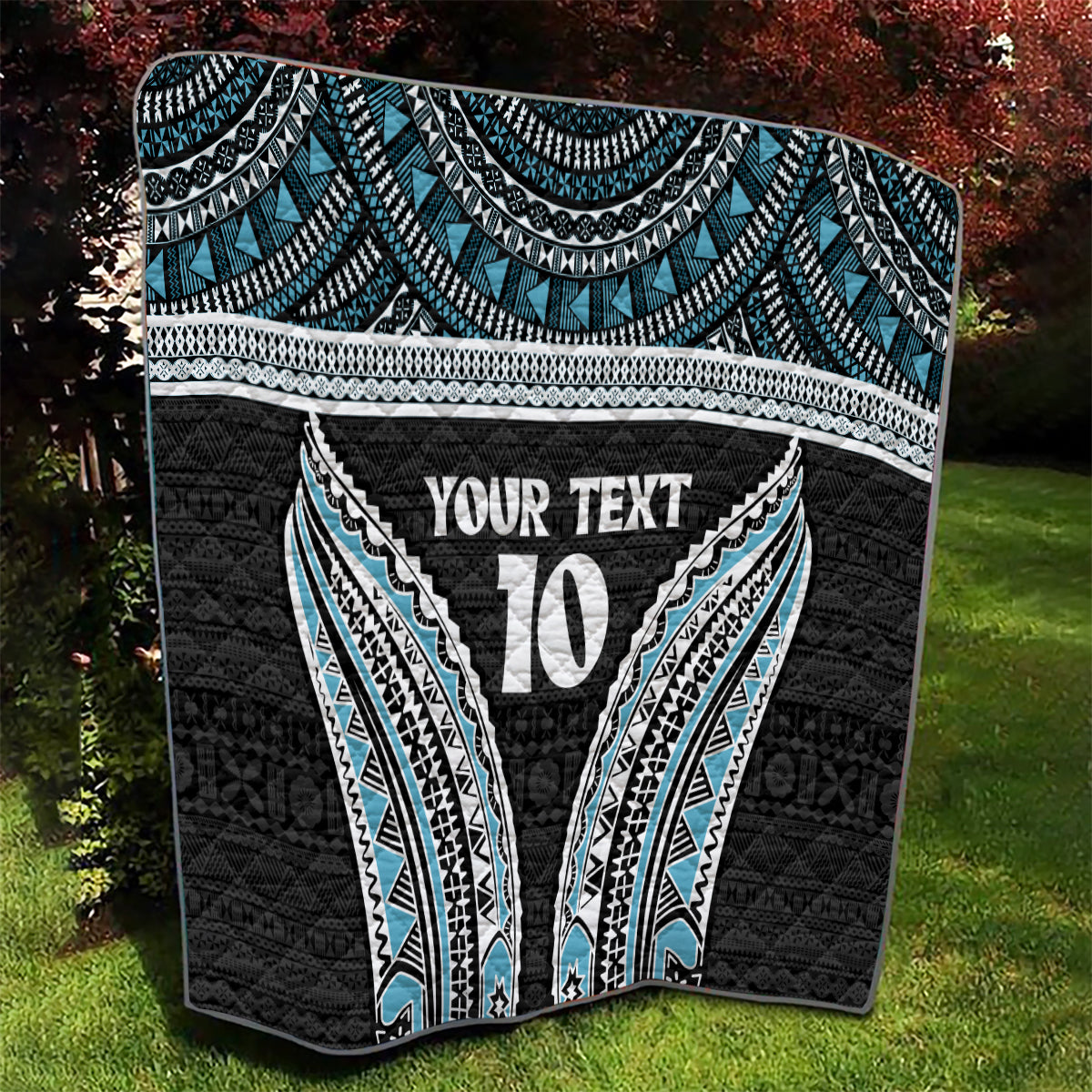 Custom Flying Fijians Rugby Quilt Tapa Tribal Cloth Black Color