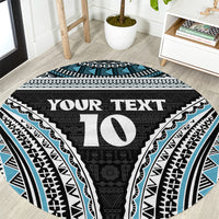 Custom Flying Fijians Rugby Round Carpet Tapa Tribal Cloth Black Color