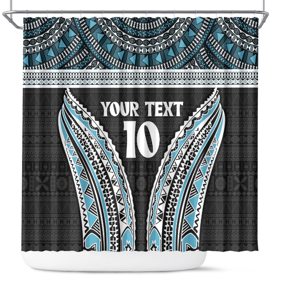 Custom Flying Fijians Rugby Shower Curtain Tapa Tribal Cloth Black Color LT03 Black - Polynesian Pride