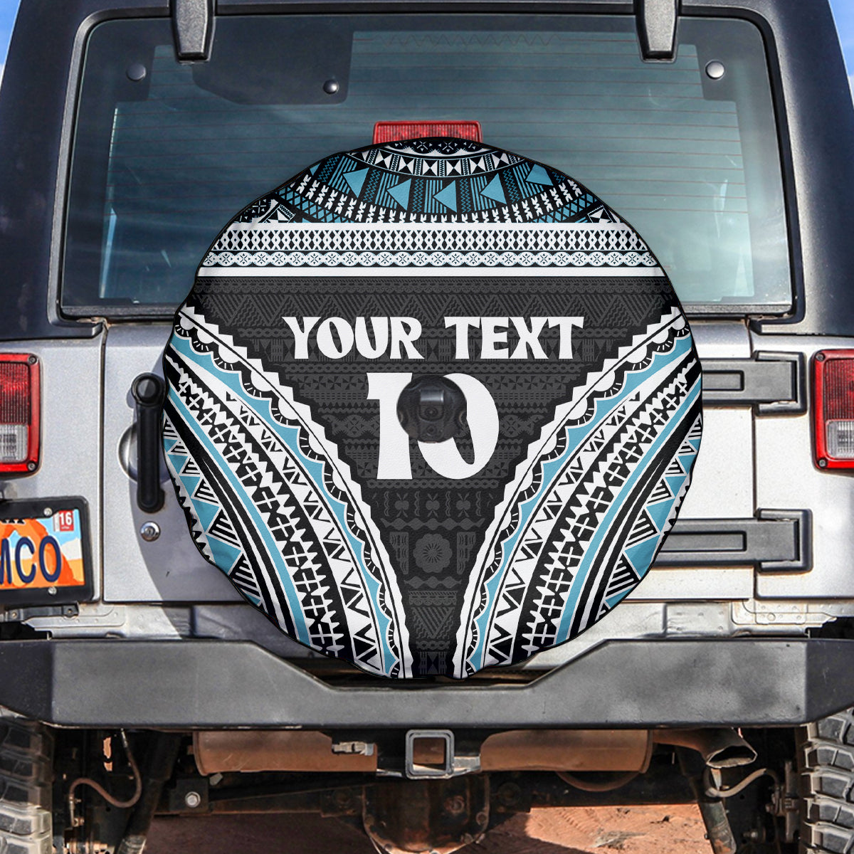 Custom Flying Fijians Rugby Spare Tire Cover Tapa Tribal Cloth Black Color LT03 Black - Polynesian Pride