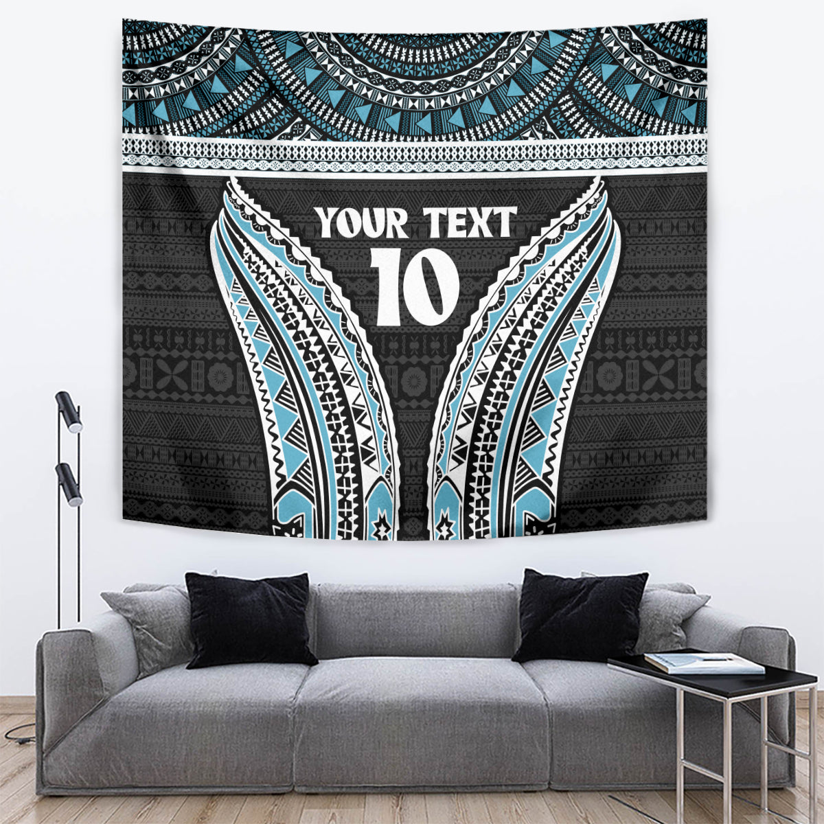 Custom Flying Fijians Rugby Tapestry Tapa Tribal Cloth Black Color LT03 Black - Polynesian Pride