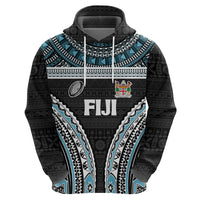 Custom Flying Fijians Rugby Zip Hoodie Tapa Tribal Cloth Black Color LT03 - Polynesian Pride