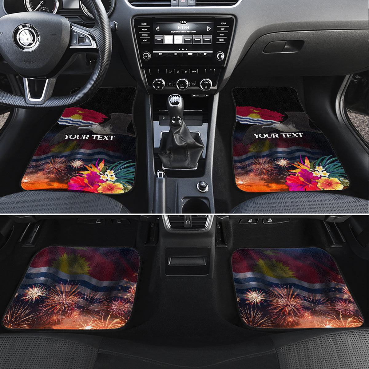 Personalised Kiribati Independence Day Car Mats Frigatebird and Plumeria Hibiscus Flower