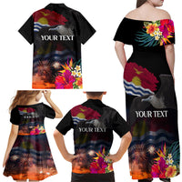 Kiribati Independence Day Family Matching Off Shoulder Maxi Dress and Hawaiian Shirt Frigatebird and Plumeria Hibiscus Flower