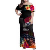 Kiribati Independence Day Family Matching Off Shoulder Maxi Dress and Hawaiian Shirt Frigatebird and Plumeria Hibiscus Flower