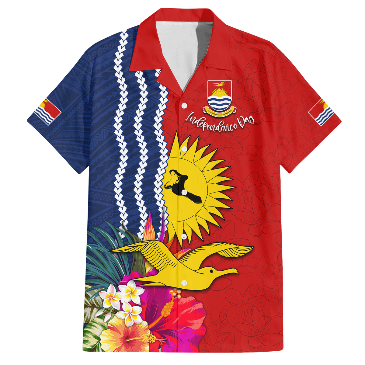Personalised Kiribati Independence Day Family Matching Summer Maxi Dress and Hawaiian Shirt Kiribati Map With Flag Color LT03 Dad's Shirt - Short Sleeve Red - Polynesian Pride