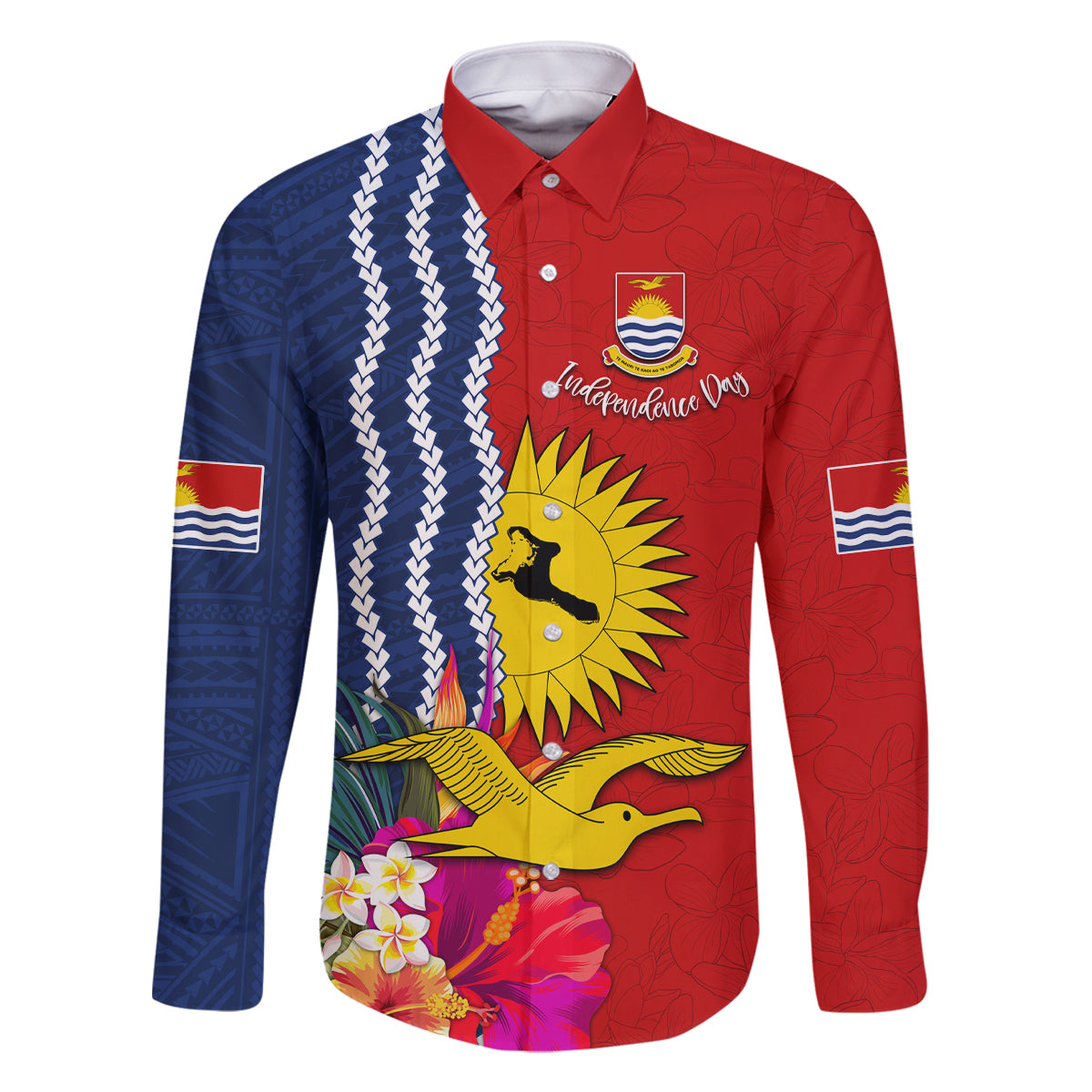 Personalised Kiribati Independence Day Family Matching Summer Maxi Dress and Hawaiian Shirt Kiribati Map With Flag Color LT03 Dad's Shirt - Long Sleeve Red - Polynesian Pride
