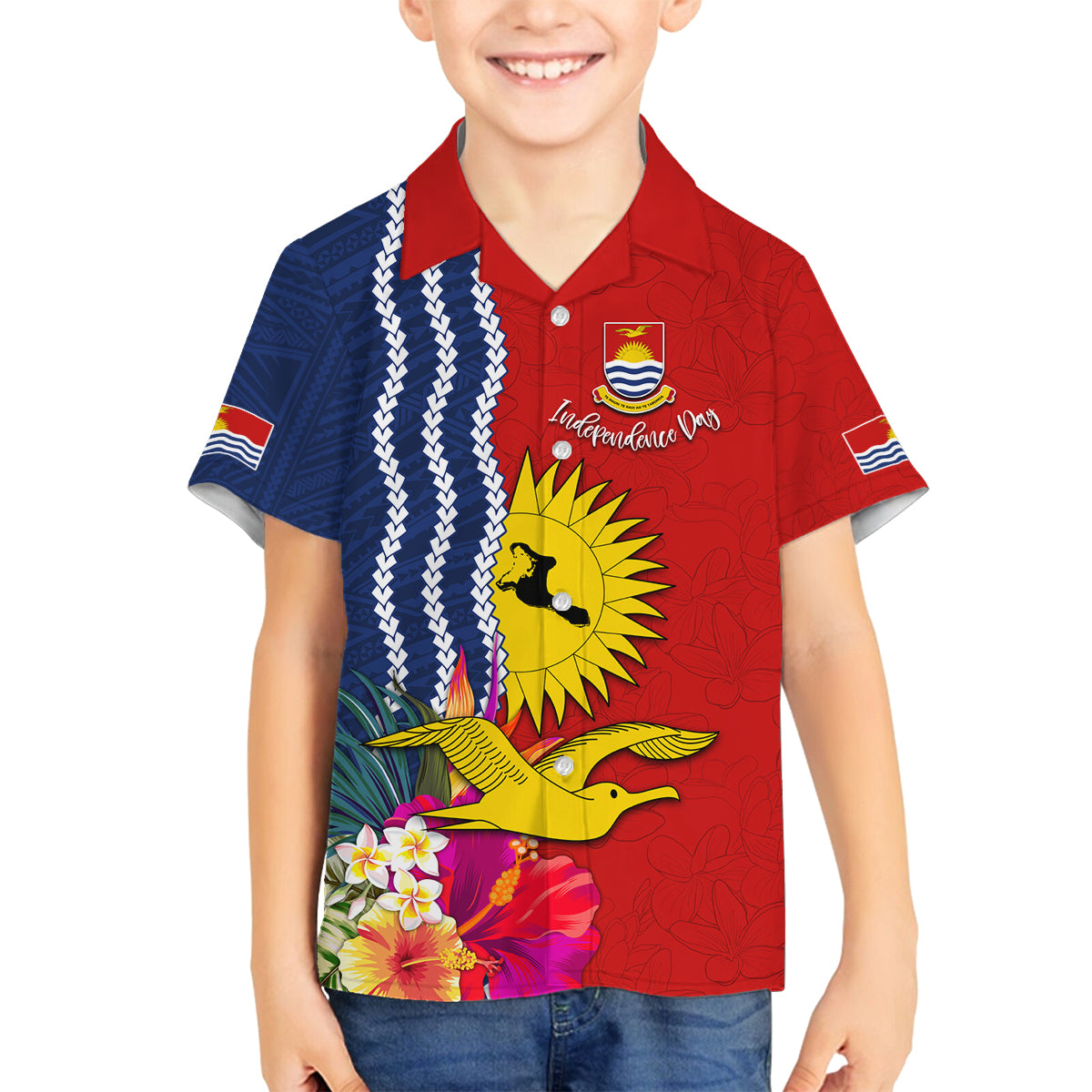 Personalised Kiribati Independence Day Family Matching Summer Maxi Dress and Hawaiian Shirt Kiribati Map With Flag Color LT03 Son's Shirt Red - Polynesian Pride