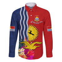 Personalised Kiribati Independence Day Family Matching Tank Maxi Dress and Hawaiian Shirt Kiribati Map With Flag Color LT03 Dad's Shirt - Long Sleeve Red - Polynesian Pride