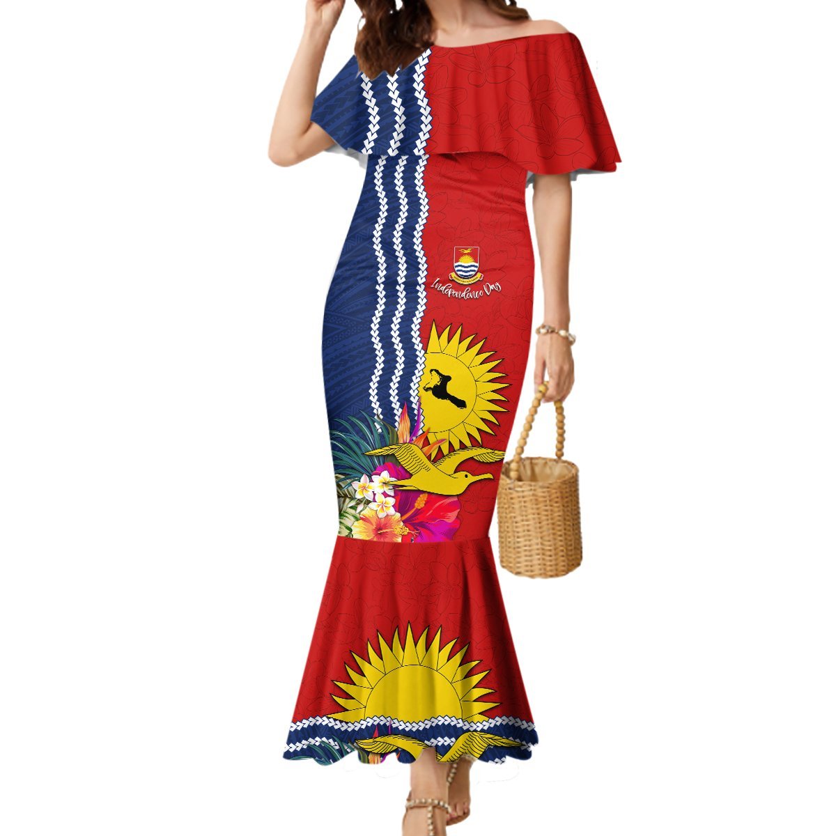 Personalised Kiribati Independence Day Mermaid Dress Kiribati Map With Flag Color LT03 Women Red - Polynesian Pride