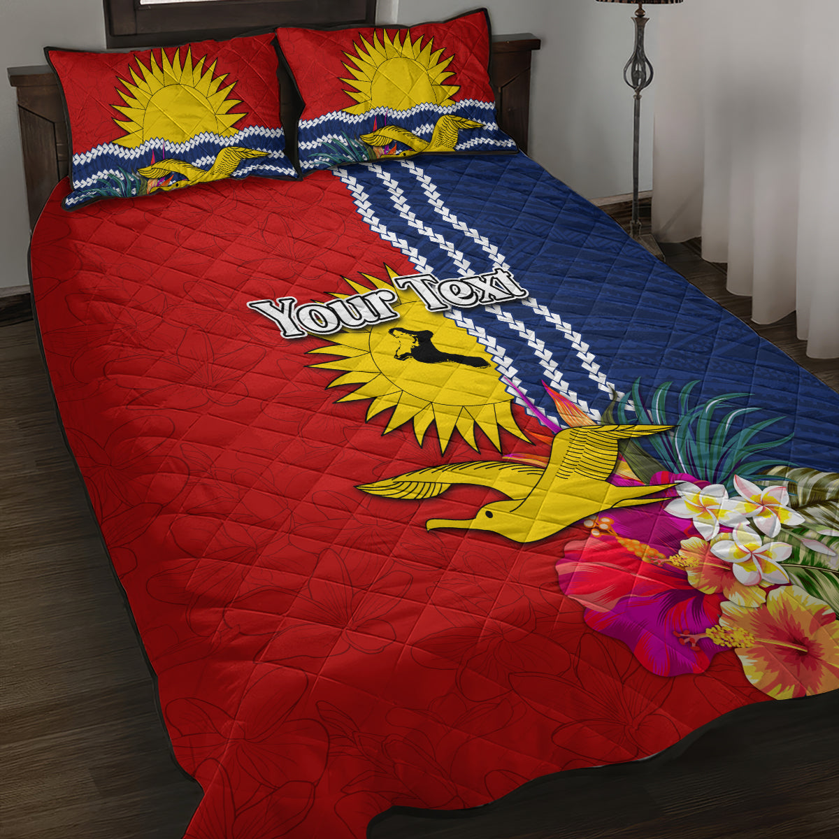 Personalised Kiribati Independence Day Quilt Bed Set Kiribati Map With Flag Color