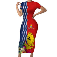Personalised Kiribati Independence Day Short Sleeve Bodycon Dress Kiribati Map With Flag Color LT03 Long Dress Red - Polynesian Pride