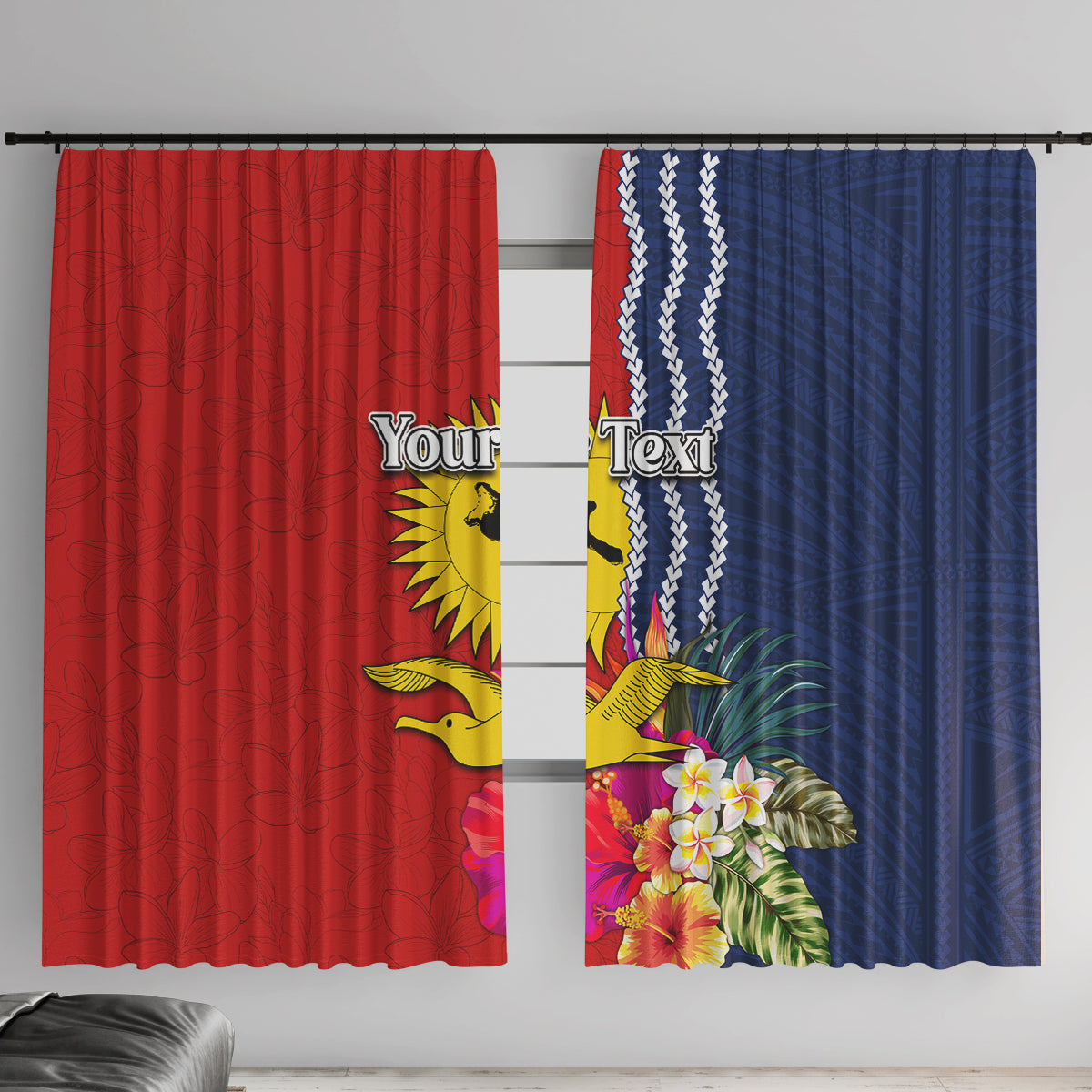 Personalised Kiribati Independence Day Window Curtain Kiribati Map With Flag Color