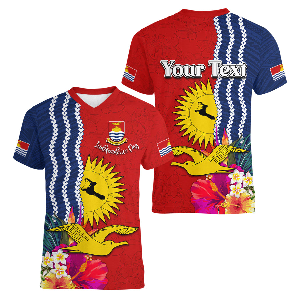 Kiribati Independence Day Women V-Neck T-Shirt Kiribati Map With Flag Color
