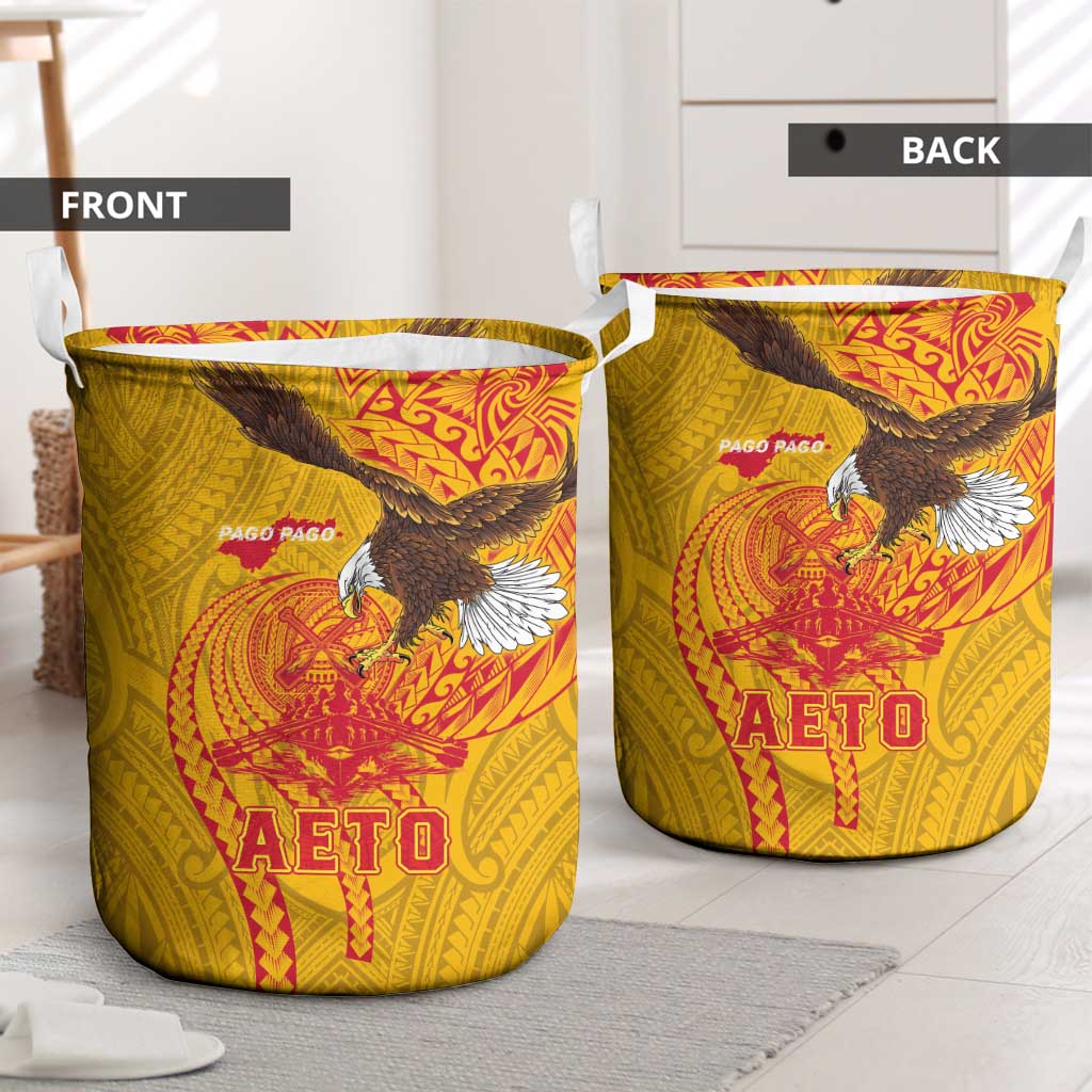 American Samoa Fautasi Race Laundry Basket Aeto Pago Pago with Eagle Samoan Tribal Patterns