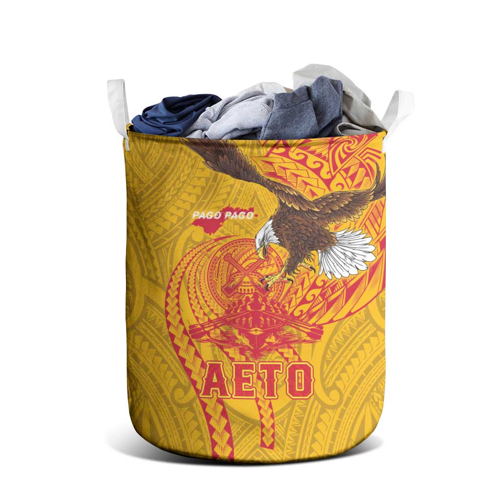American Samoa Fautasi Race Laundry Basket Aeto Pago Pago with Eagle Samoan Tribal Patterns