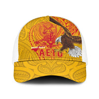 American Samoa Fautasi Race Baseball Net Cap Aeto Pago Pago with Eagle Samoan Tribal Patterns LT03 One Size White Multicolor - Polynesian Pride