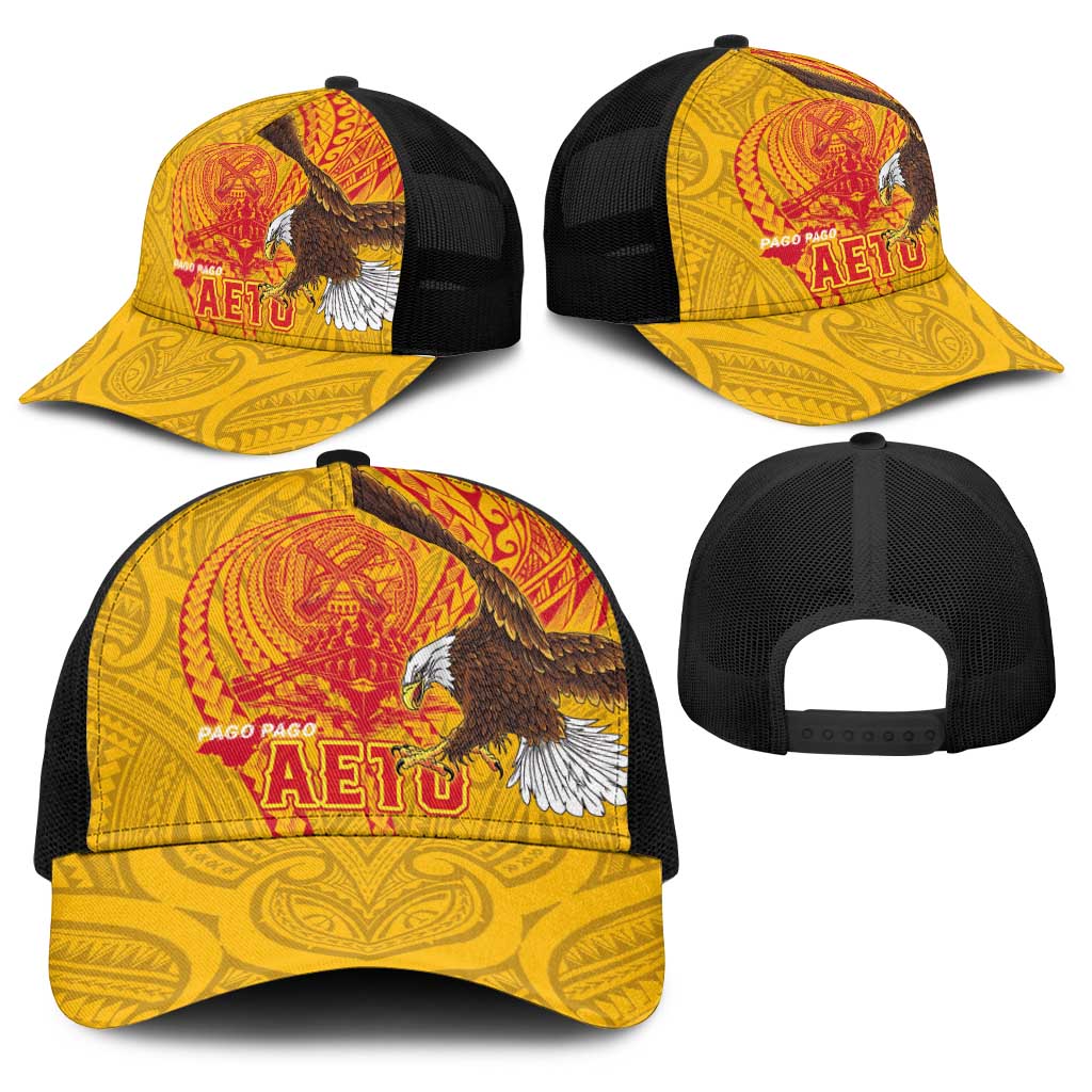American Samoa Fautasi Race Baseball Net Cap Aeto Pago Pago with Eagle Samoan Tribal Patterns LT03 - Polynesian Pride