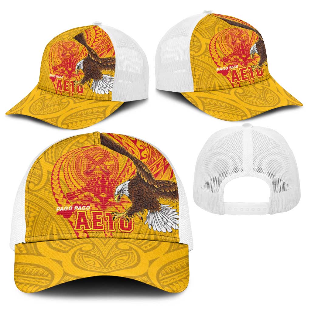 American Samoa Fautasi Race Baseball Net Cap Aeto Pago Pago with Eagle Samoan Tribal Patterns LT03 - Polynesian Pride