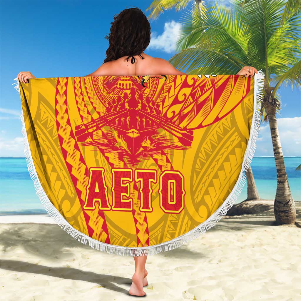 American Samoa Fautasi Race Beach Blanket Aeto Pago Pago with Eagle Samoan Tribal Patterns