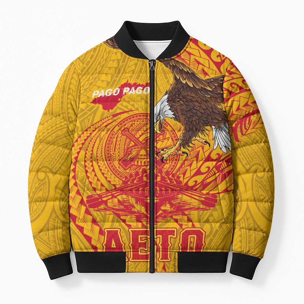 Personalized American Samoa Fautasi Race Bomber Puffer Jacket Aeto Pago Pago with Eagle Samoan Tribal Patterns LT03 Unisex Multicolor - Polynesian Pride