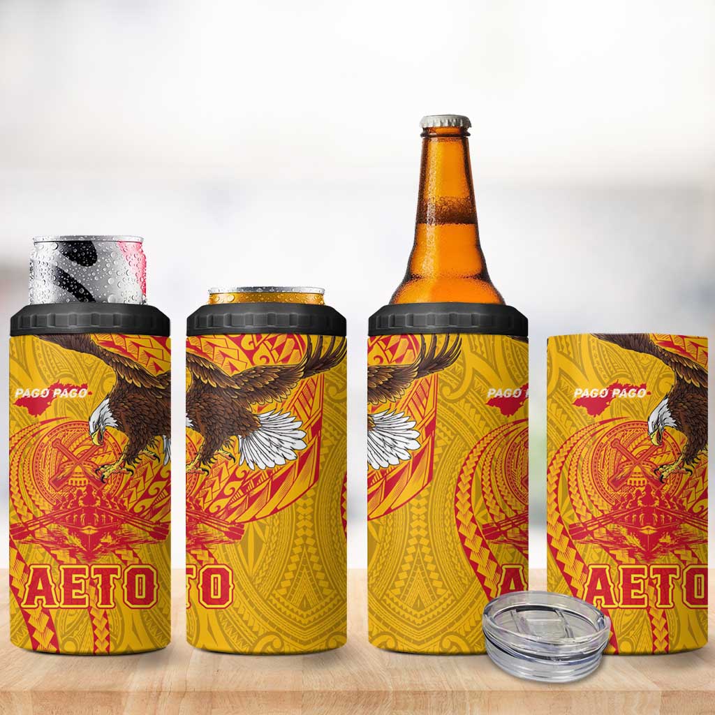 American Samoa Fautasi Race 4 in 1 Can Cooler Tumbler Aeto Pago Pago with Eagle Samoan Tribal Patterns LT03 - Polynesian Pride
