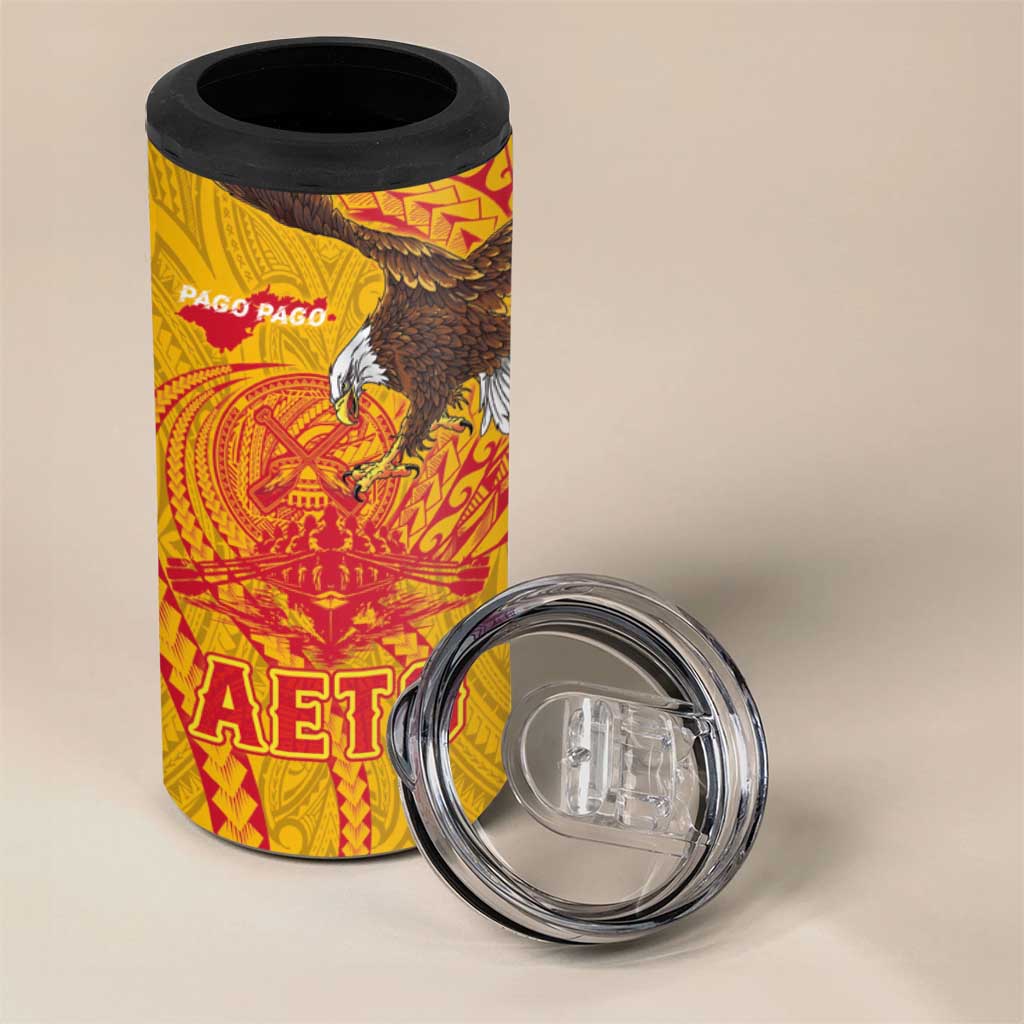 American Samoa Fautasi Race 4 in 1 Can Cooler Tumbler Aeto Pago Pago with Eagle Samoan Tribal Patterns LT03 - Polynesian Pride