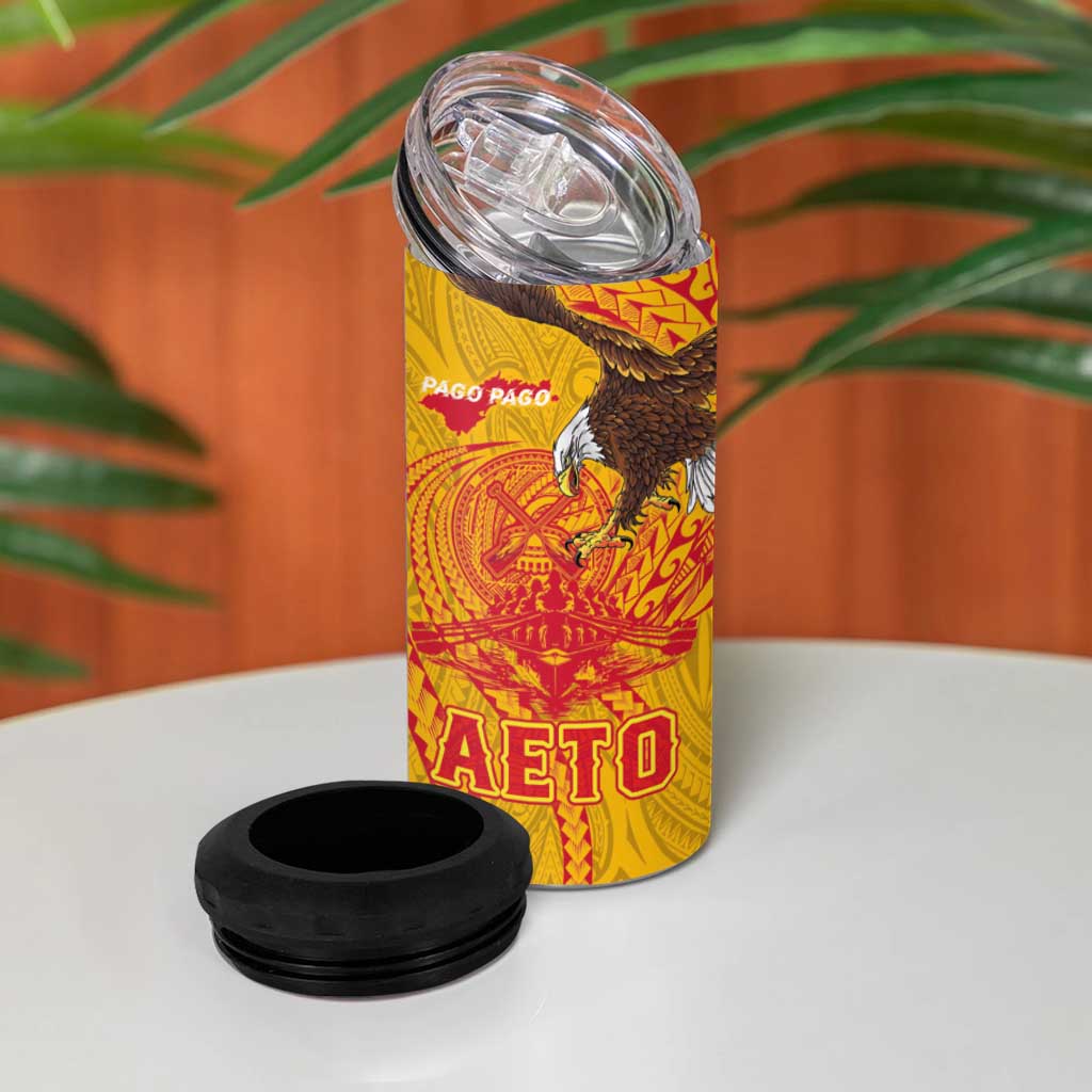 American Samoa Fautasi Race 4 in 1 Can Cooler Tumbler Aeto Pago Pago with Eagle Samoan Tribal Patterns LT03 - Polynesian Pride