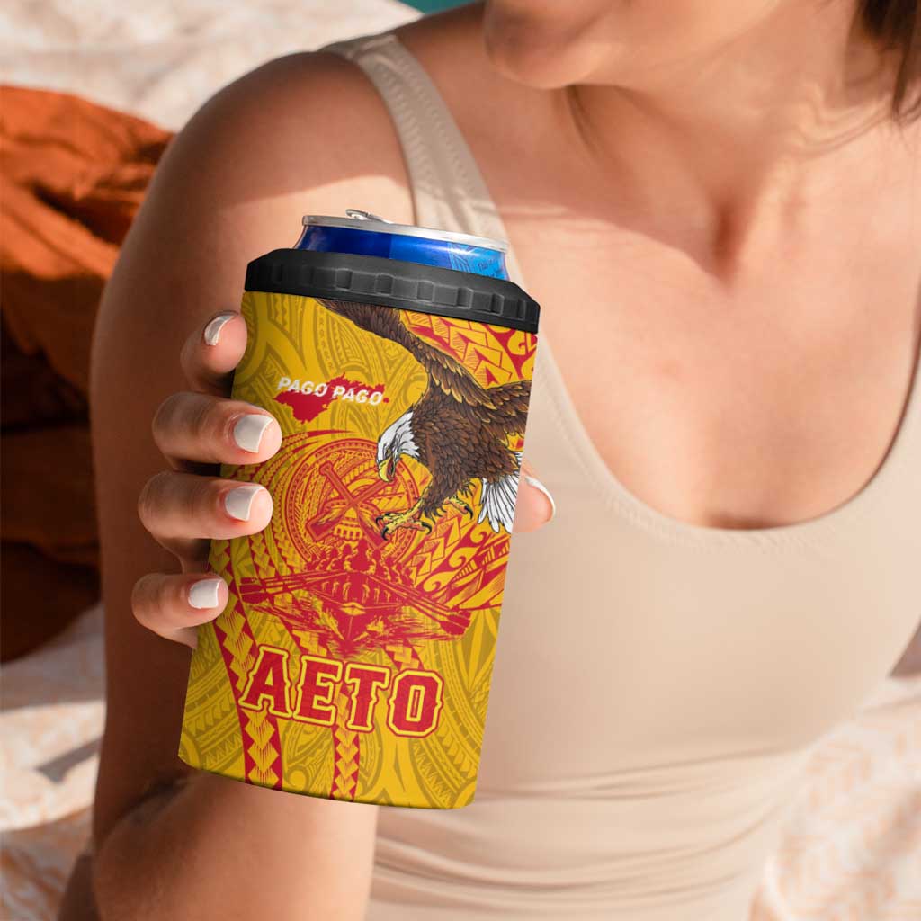 American Samoa Fautasi Race 4 in 1 Can Cooler Tumbler Aeto Pago Pago with Eagle Samoan Tribal Patterns LT03 - Polynesian Pride