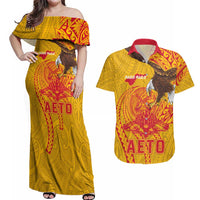 Personalized American Samoa Fautasi Race Couples Matching Off Shoulder Maxi Dress and Hawaiian Shirt Aeto Pago Pago with Eagle Samoan Tribal Patterns LT03 Multicolor - Polynesian Pride