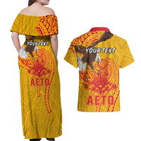 Personalized American Samoa Fautasi Race Couples Matching Off Shoulder Maxi Dress and Hawaiian Shirt Aeto Pago Pago with Eagle Samoan Tribal Patterns LT03 - Polynesian Pride