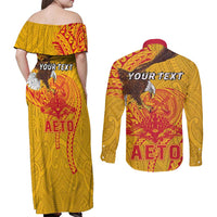 Personalized American Samoa Fautasi Race Couples Matching Off Shoulder Maxi Dress and Long Sleeve Button Shirt Aeto Pago Pago with Eagle Samoan Tribal Patterns LT03 - Polynesian Pride