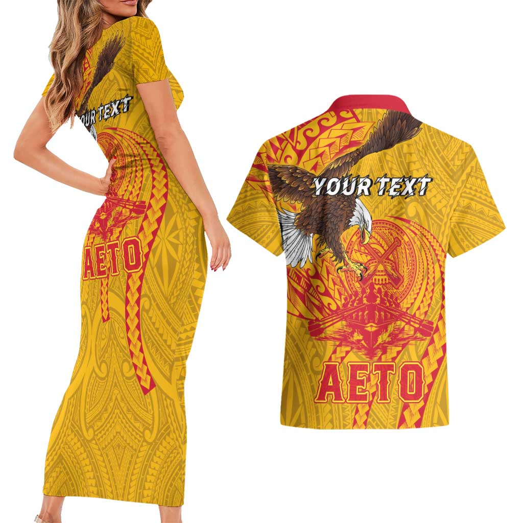 Personalized American Samoa Fautasi Race Couples Matching Short Sleeve Bodycon Dress and Hawaiian Shirt Aeto Pago Pago with Eagle Samoan Tribal Patterns LT03 - Polynesian Pride