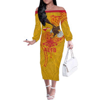 Personalized American Samoa Fautasi Race Family Matching Off The Shoulder Long Sleeve Dress and Hawaiian Shirt Aeto Pago Pago with Eagle Samoan Tribal Patterns LT03 Mom's Dress Multicolor - Polynesian Pride