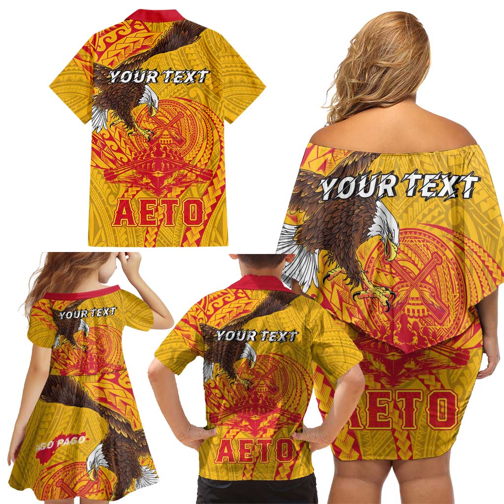 Personalized American Samoa Fautasi Race Family Matching Off Shoulder Short Dress and Hawaiian Shirt Aeto Pago Pago with Eagle Samoan Tribal Patterns LT03 - Polynesian Pride