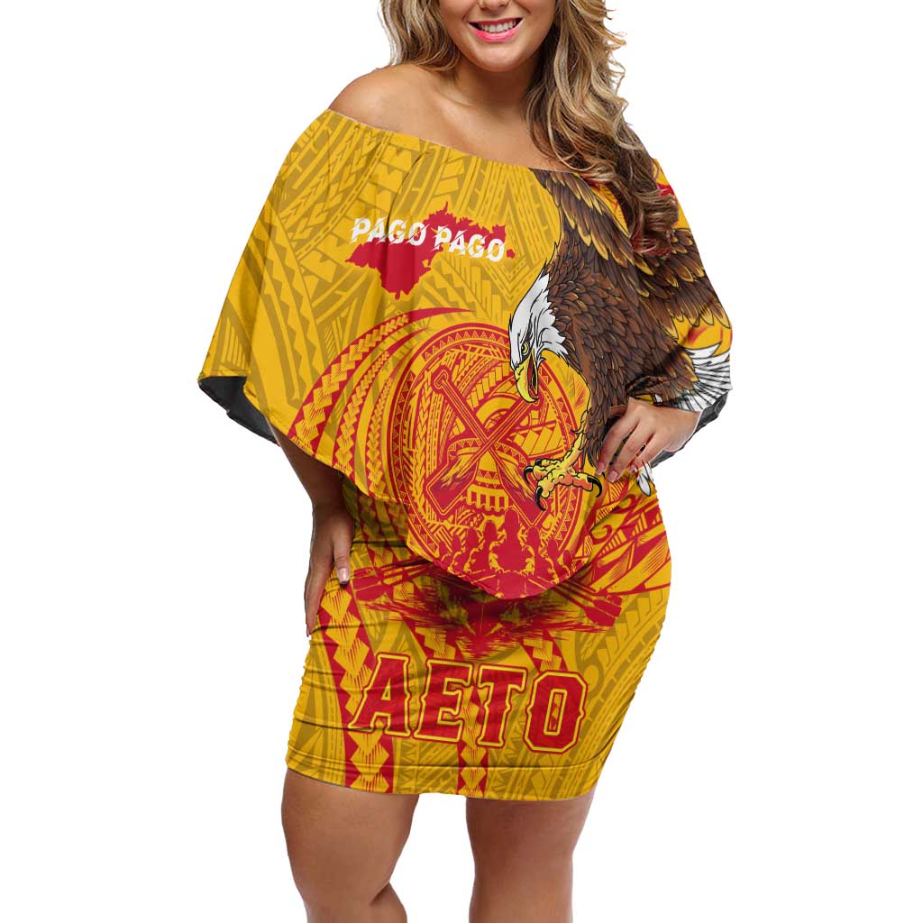 Personalized American Samoa Fautasi Race Family Matching Off Shoulder Short Dress and Hawaiian Shirt Aeto Pago Pago with Eagle Samoan Tribal Patterns LT03 Mom's Dress Multicolor - Polynesian Pride