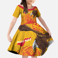 Personalized American Samoa Fautasi Race Family Matching Short Sleeve Bodycon Dress and Hawaiian Shirt Aeto Pago Pago with Eagle Samoan Tribal Patterns LT03 Daughter's Dress Multicolor - Polynesian Pride