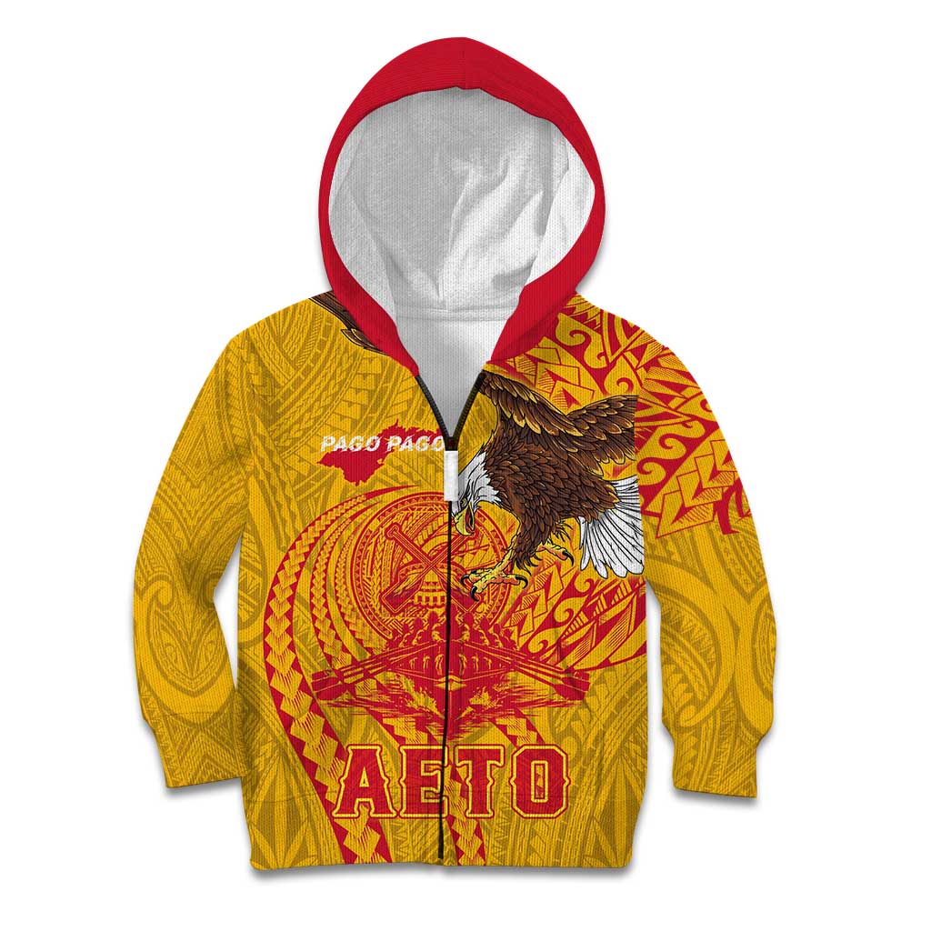 Personalized American Samoa Fautasi Race Kid Hoodie Aeto Pago Pago with Eagle Samoan Tribal Patterns