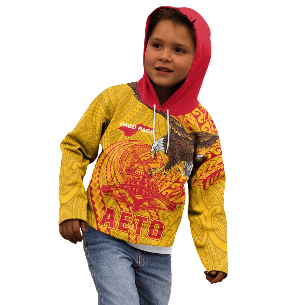 Personalized American Samoa Fautasi Race Kid Hoodie Aeto Pago Pago with Eagle Samoan Tribal Patterns
