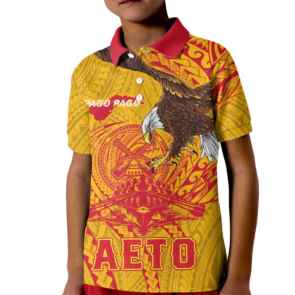 Personalized American Samoa Fautasi Race Kid Polo Shirt Aeto Pago Pago with Eagle Samoan Tribal Patterns