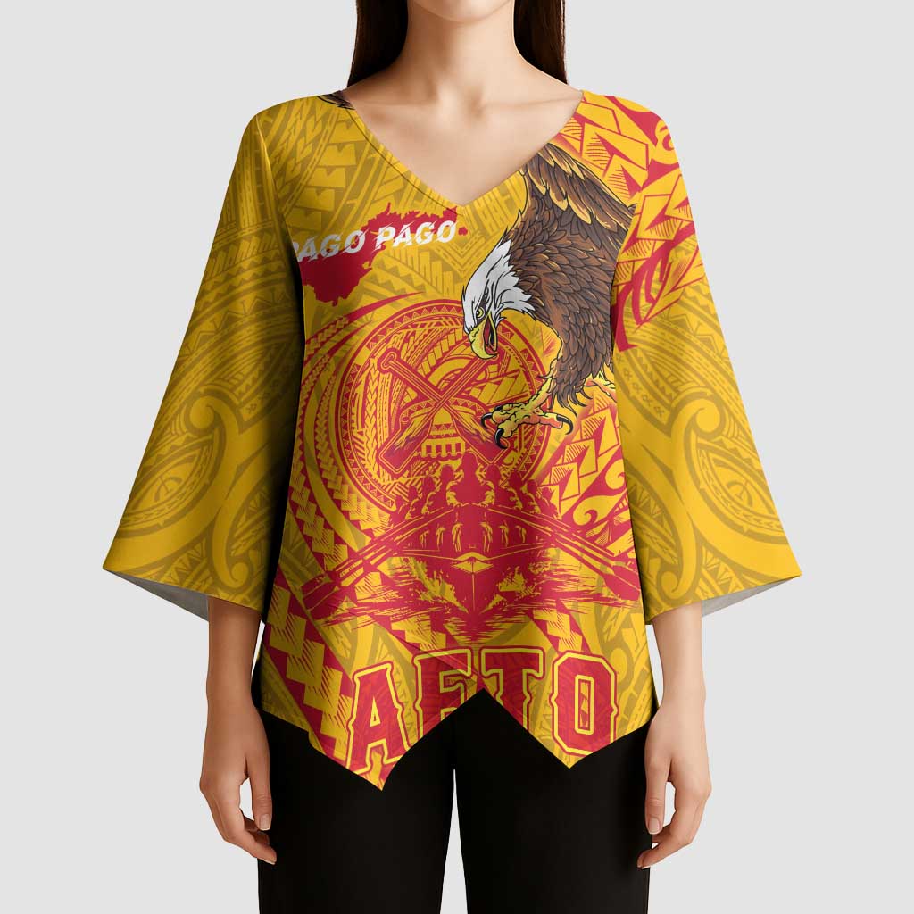 Personalized American Samoa Fautasi Race Kimono Sleeve Blouse Aeto Pago Pago with Eagle Samoan Tribal Patterns LT03 - Polynesian Pride