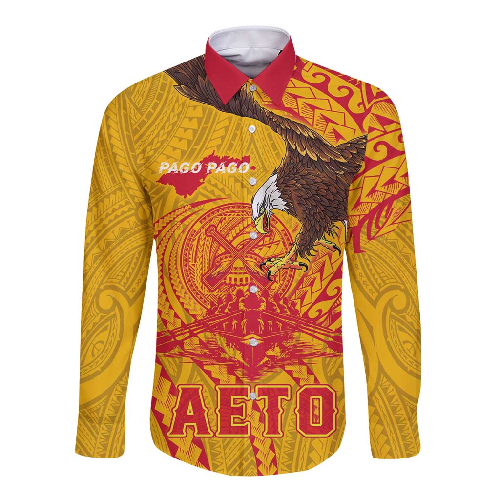 Personalized American Samoa Fautasi Race Long Sleeve Button Shirt Aeto Pago Pago with Eagle Samoan Tribal Patterns