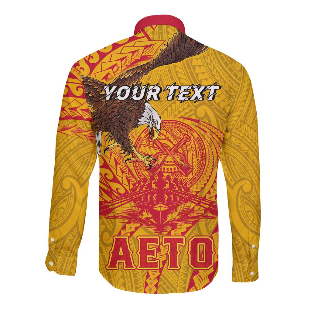 Personalized American Samoa Fautasi Race Long Sleeve Button Shirt Aeto Pago Pago with Eagle Samoan Tribal Patterns