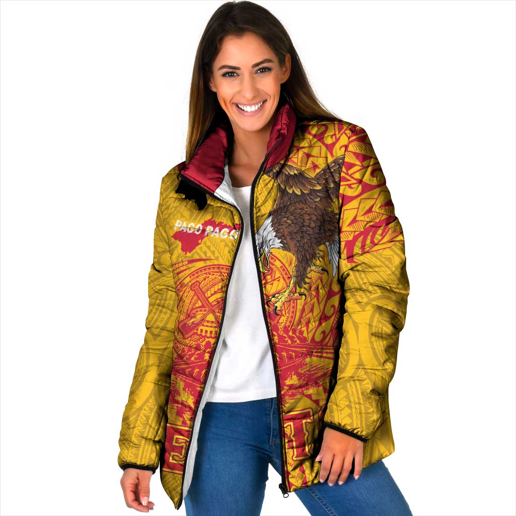 Personalized American Samoa Fautasi Race Padded Jacket Aeto Pago Pago with Eagle Samoan Tribal Patterns