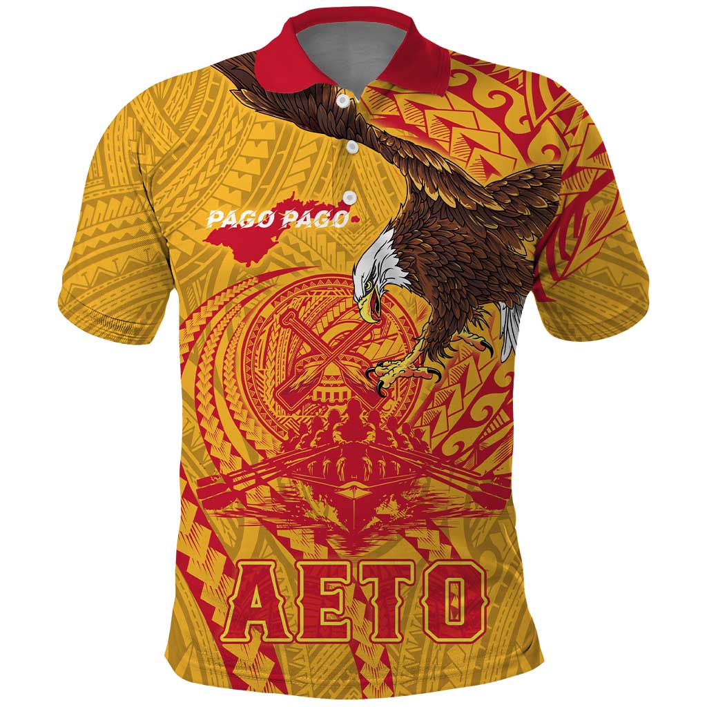 Personalized American Samoa Fautasi Race Polo Shirt Aeto Pago Pago with Eagle Samoan Tribal Patterns
