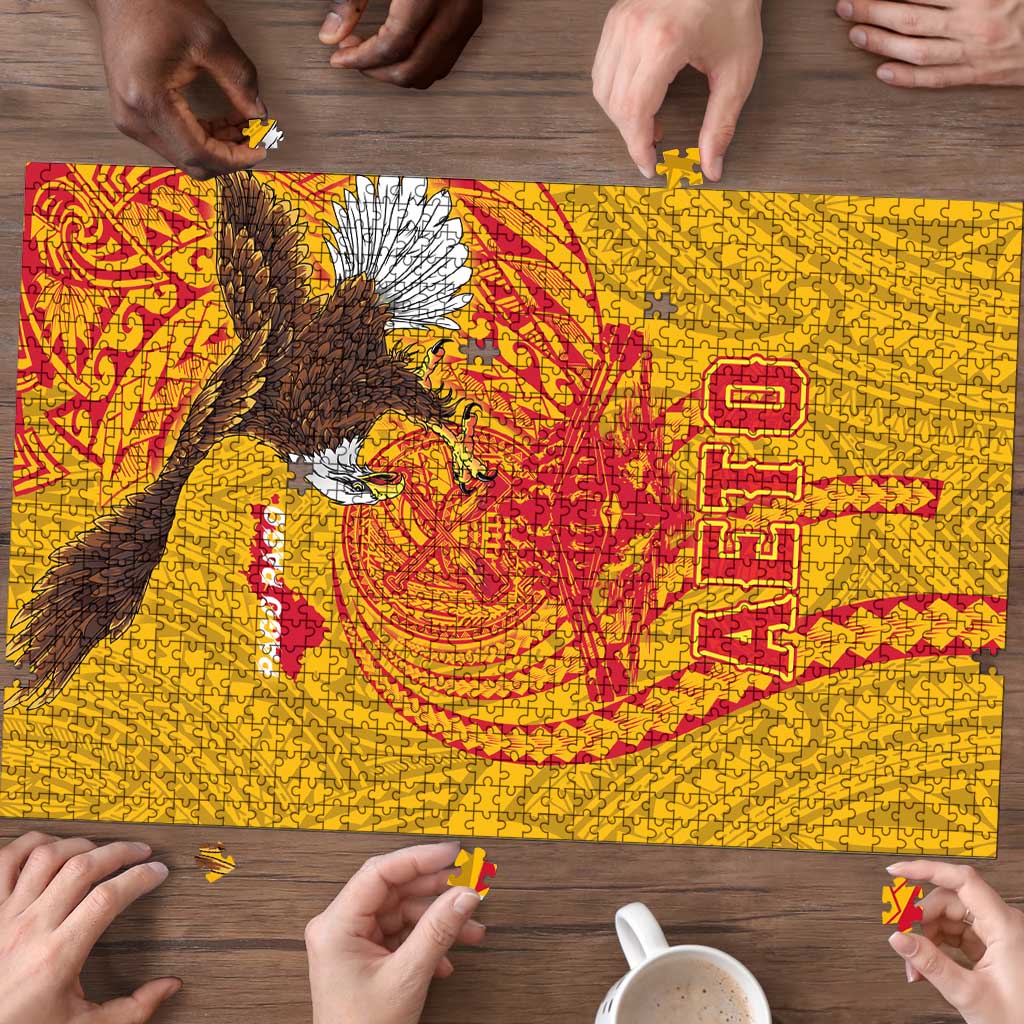 American Samoa Fautasi Race Puzzle Aeto Pago Pago with Eagle Samoan Tribal Patterns