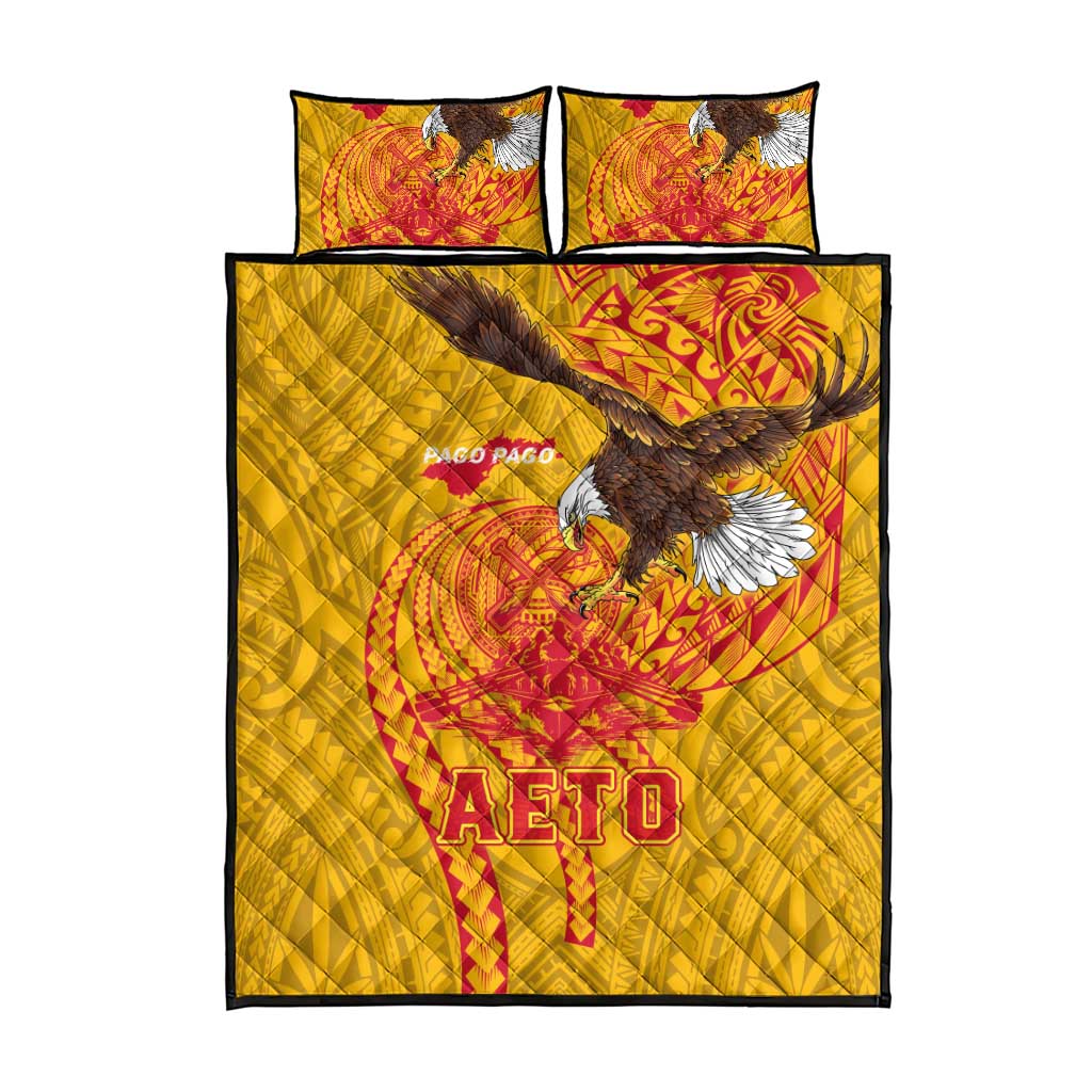 American Samoa Fautasi Race Quilt Bed Set Aeto Pago Pago with Eagle Samoan Tribal Patterns
