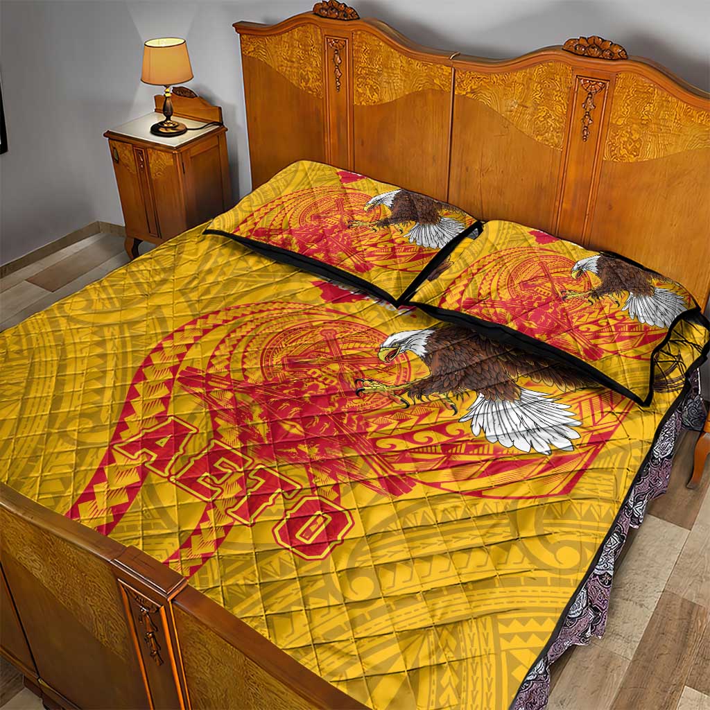 American Samoa Fautasi Race Quilt Bed Set Aeto Pago Pago with Eagle Samoan Tribal Patterns